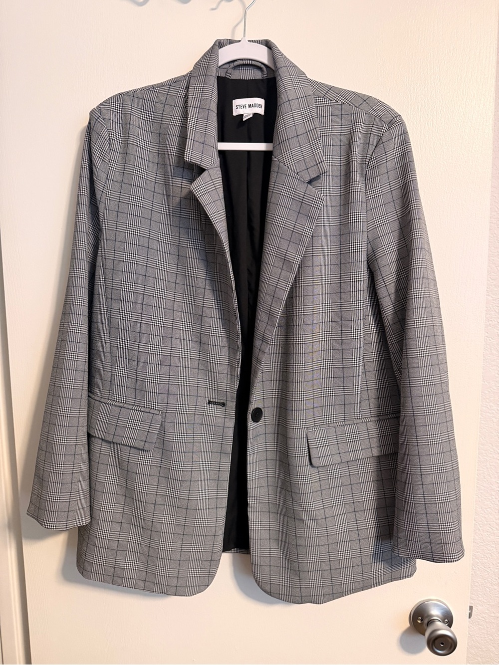 Steve Madden Black and Gray Glen Plaid Blazer